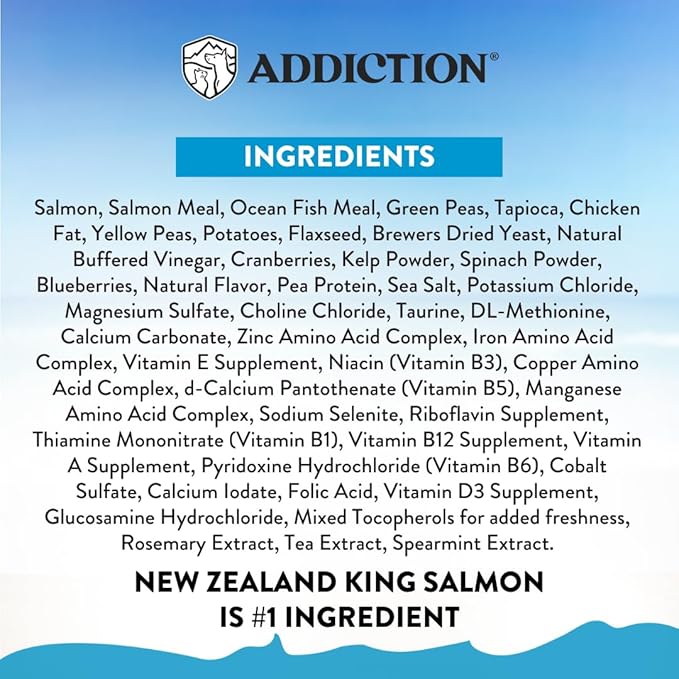Addiction Salmon Bleu Dog - Dry Dog Food - Complete and Balanced Diet - Skin and Coat Health Dog Formula - Features Premium King Salmon - 4 lb