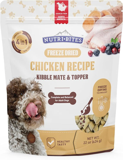 Nutri Bites Freeze Dried Dog Food Meal Topper, Chicken Recipe 22 oz | Fresh Healthy Raw High-Protein Pet Food with Real Meat | Great Meal Toppers, Mix-Ins, or Training Treats