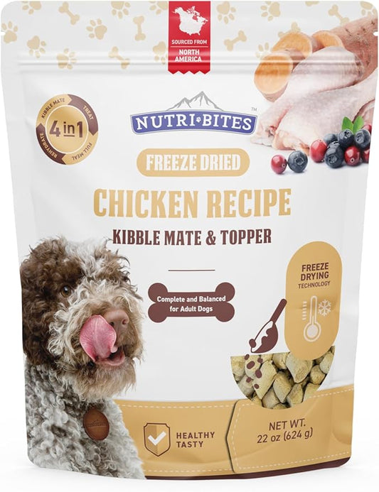 Nutri Bites Freeze Dried Dog Food Meal Topper, Chicken Recipe 22 oz | Fresh Healthy Raw High-Protein Pet Food with Real Meat | Great Meal Toppers, Mix-Ins, or Training Treats