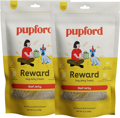 Pupford Beef Jerky Treats for Dogs for Large & Small Dogs of All Ages | Made in USA, 100% Real Meat & No Fillers | Dogs Love These Tasty Dog Snacks (Beef Bundle, 2 Beef Jerky 8oz Bags)