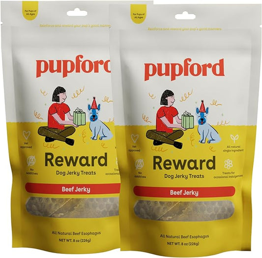 Pupford Beef Jerky Treats for Dogs for Large & Small Dogs of All Ages | Made in USA, 100% Real Meat & No Fillers | Dogs Love These Tasty Dog Snacks (Beef Bundle, 2 Beef Jerky 8oz Bags)