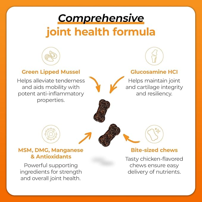 VetriScience Glycoflex 3 Clinically Proven Hip and Joint Support Supplement for Small Dogs - Maximum Strength Dog Supplement with Glucosamine, MSM, Green Lipped Mussel & DMG - 60 Chews,Chicken Flavor