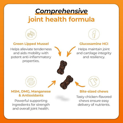 VetriScience Glycoflex 3 Clinically Proven Hip and Joint Support Supplement for Small Dogs - Maximum Strength Dog Supplement with Glucosamine, MSM, Green Lipped Mussel & DMG - 60 Chews,Chicken Flavor
