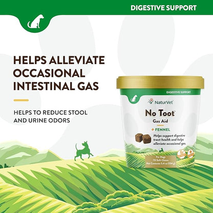 NaturVet – No Toot Gas Aid For Dogs Plus Fennel – 70 Soft Chews | Alleviates Intestinal Gas | Helps Reduce Stool & Urine Odors | 30 Day Supply