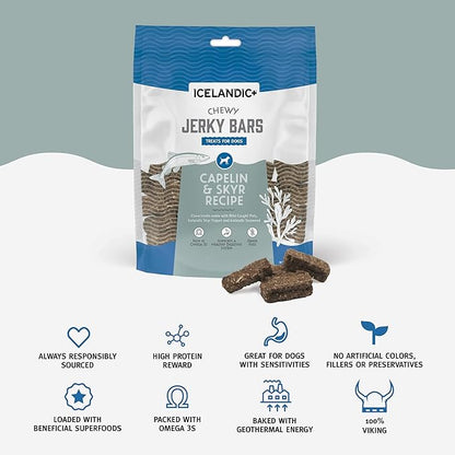 Icelandic+ Plus Chewy Jerky Bars Capelin, Skyr, & Seaweed Dog Treat 2.5-oz Bag