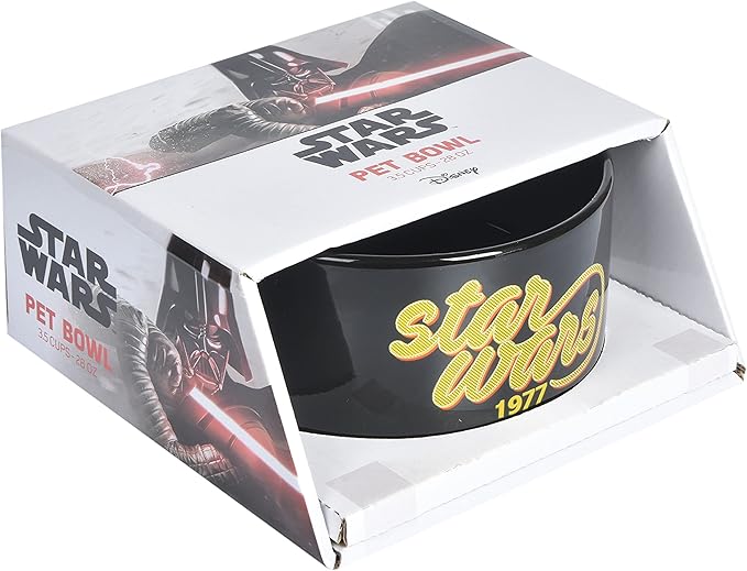 STAR WARS 1977 Logo Dog Bowl, 6 Inch | STAR WARS Dog Food Bowl Holds up to 3.5 Water, Dry Food, or Wet Food | Ceramic Dog Bowl Dishwasher Safe on Top Rack,Black,FF13173