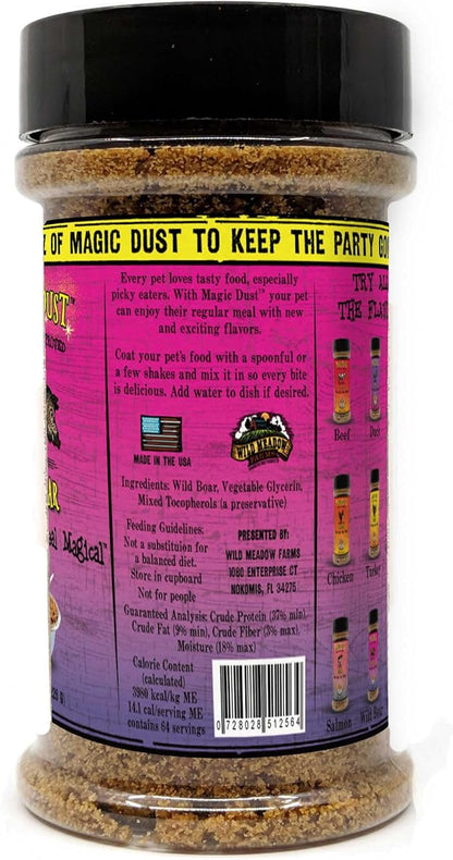 Wild Meadow Farms - Magic Dust Wild Boar Jerky Topper, Single Protein Pet Food Topper for Dogs & Cats, Enhance Flavor & Elevate Mealtime Excitement for Picky Eaters, Made in USA - 8 Ounce Bottle