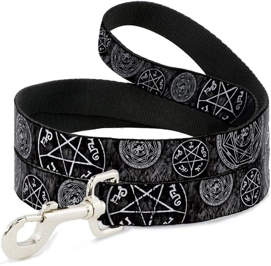 Dog Leash Supernatural Devils Trap Pentagrams Grays Black White 4 Feet Long 0.5 Inch Wide