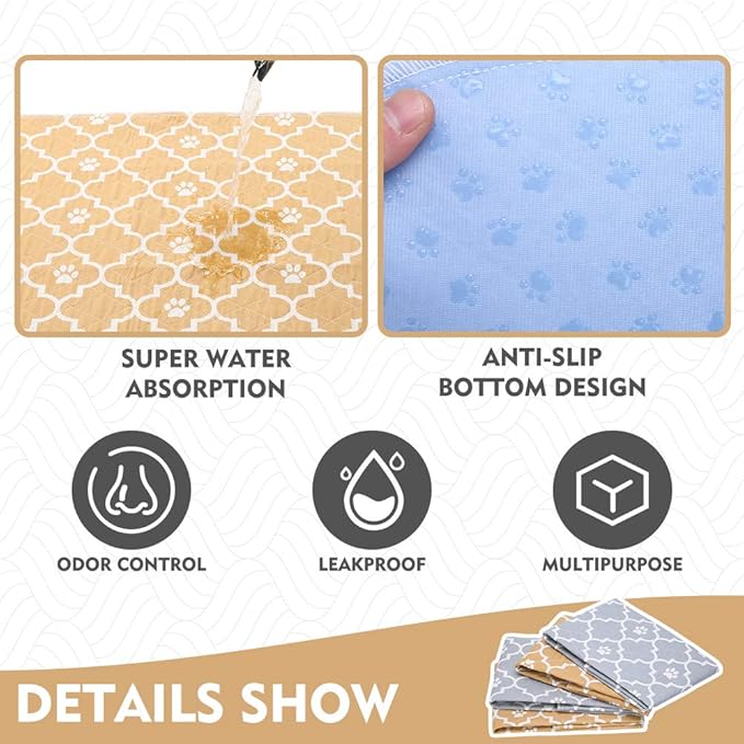 KOOLTAIL Washable Pee Pads for Dogs - 4 Packs Reusable Potty Training Pads Waterproof, Anti-Slip Puppy Whelping Mat, Fleece Liners for Small Animals Rabbits