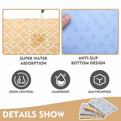 KOOLTAIL Washable Pee Pads for Dogs - 4 Packs Reusable Potty Training Pads Waterproof, Anti-Slip Puppy Whelping Mat, Fleece Liners for Small Animals Rabbits