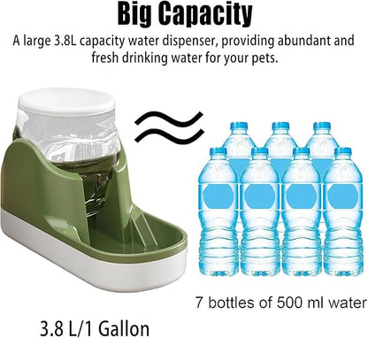 kathson Automatic Dog Water Dispenser 1 Gallon Gravity Cat Water Dispenser Dogs Water Station Bowl Large Capacity Feeder Waterer Pet Drinking Fountain Green