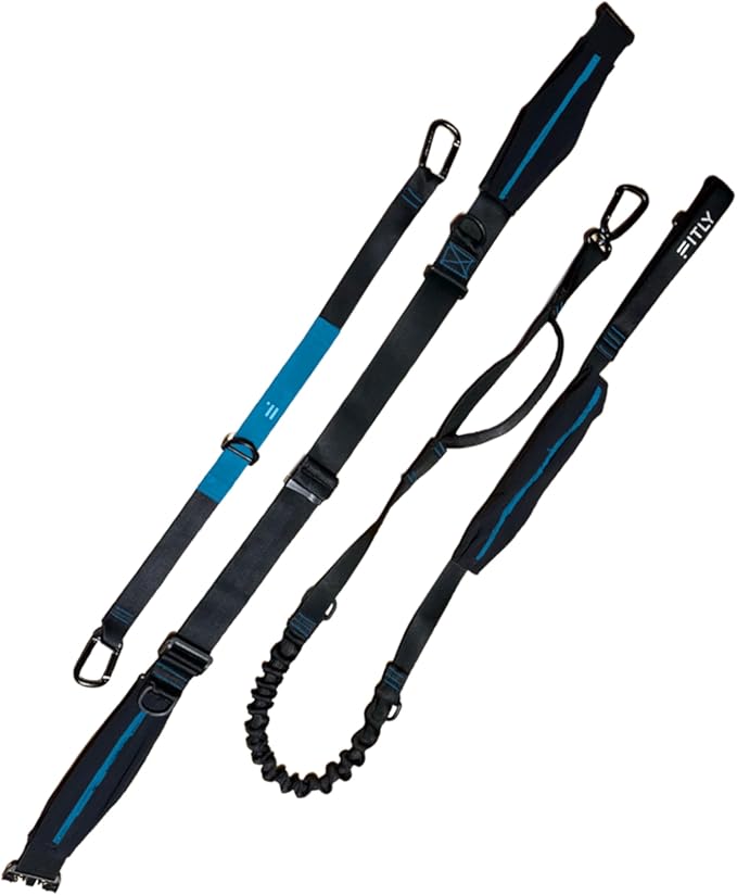 Dog Running Waist Belt - Running Dog Lead - Canicross Harness Carry Personal Items Running, Walks, Hikes - Waist Leads for Dogs with Belt Pouch, Converts into Canicrossing Line - Emerald Blue