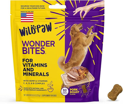 WonderBites for Vitamins & Minerals – 90 Soft Chews- Multivitamin Supplement for Dogs – Glucosamine, Probiotics, Hemp, & more- Supports Immune System, Joints, Digestion & Overall Health