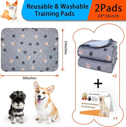Washable Pee Pads for Dogs - Super Absorbent Reusable Puppy Pads 2Pack 24''x36'' Waterproof Dog Pee Pads Non-Slip Whelping Pads Leakproof Urine Pet Training Pads for Potty Wshable Puppy Pads