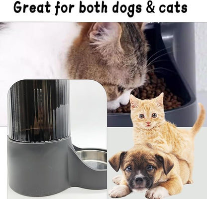 Hamiledyi Automatic Dogs Feeder and Water Dispenser Cats Gravity Food Feeder and Waterer Set with Food Bowl for Pets Puppy Kitten Rabbit(3.8L)