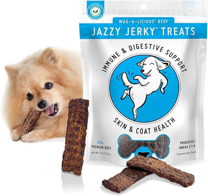 Canine Wellness, Jazzy Jerky, Natural 95% Beef Jerky Treats, Healthy Dog Treats Made in USA, Gut & Immune Health, Skin & Coat, Small-Large Dogs, 15 oz