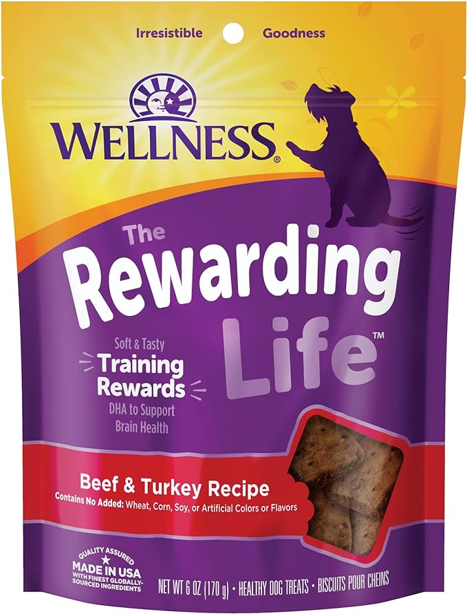 Wellness Rewarding Life Grain-Free Soft Dog Treats, Made in USA with Healthy Ingredients, Ideal for Training (Beef & Turkey Recipe, 6-Ounce Bag)