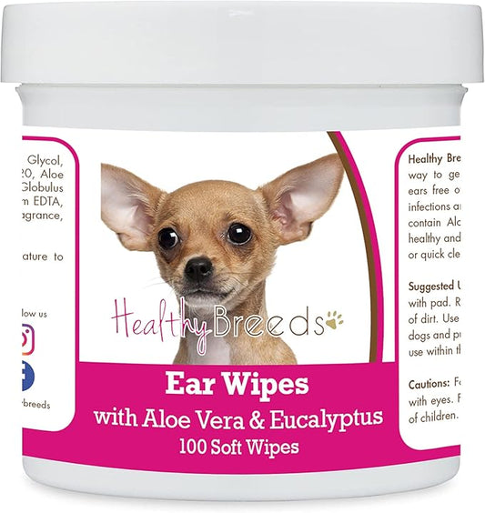Healthy Breeds Chihuahua Ear Cleaning Wipes with Aloe & Eucalyptus for Dogs 100 Count
