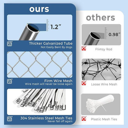 Upgraded 10×10FT Outdoor Dog Kennel with Cover Roof, Extra Large Dog Run House Pen Enclosure with Side Rod, Heavy Duty Chain Link Dog Kennel with Lock for Outside Backyard