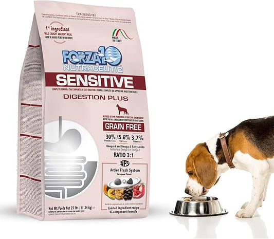 Forza10 Sensitive Digestion Grain Free Dry Dog Food, Complete and Balanced Dog Food for Adult Dogs with Digestive and Stomach Issues (25 Pounds)