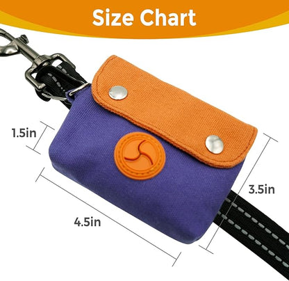 Dog Poop Bag Holder, Portable Dog Poop Bag Dispenser with 1 Metal Clip, Orange Button Canvas Poop Pag Polders for Leashes