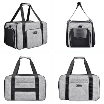 Cat Carrier Soft-Sided Pet Carrier for Small Medium Cats Puppies 16LBs - Airline Approved Pet Travel Carrier 3 Open Doors (Grey-X863)…