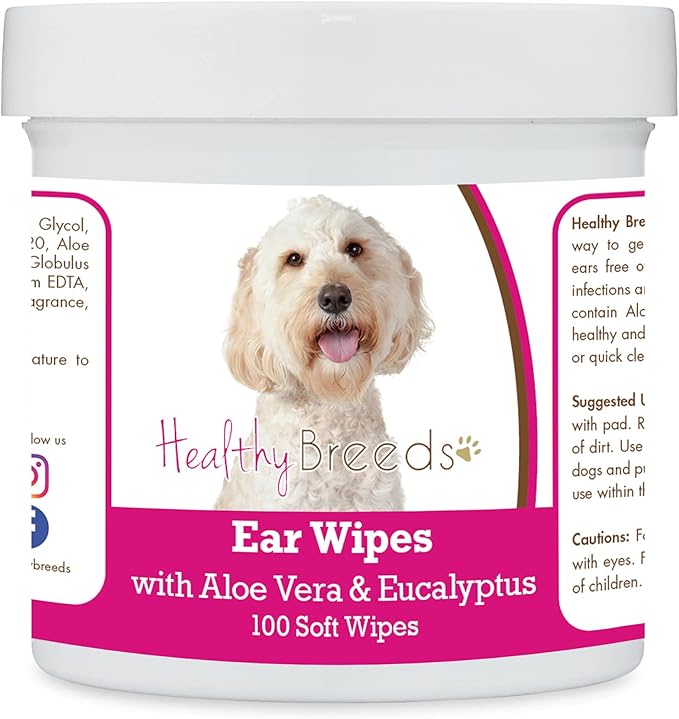 Healthy Breeds Labradoodle, Cream, Ear Cleaning Wipes with Aloe & Eucalyptus for Dogs 100 Count