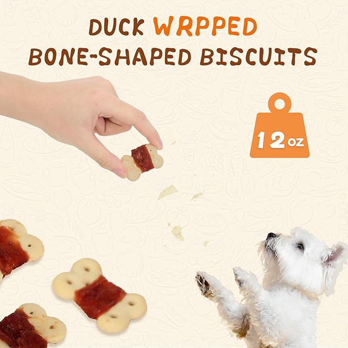 Dog Treats Duck Wrapped Biscuits, 1% Taurine Added, Low Fat Healthy Chewy Training Treats, 12.5oz/355g, Human Grade Dog Treating Snacks