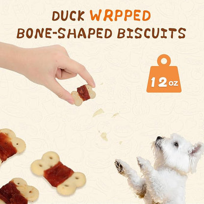 Dog Treats Duck Wrapped Biscuits, 1% Taurine Added, Low Fat Healthy Chewy Training Treats, 12.5oz/355g, Human Grade Dog Treating Snacks