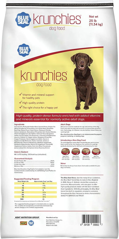 Blue Seal Krunchies Adult Dog Food | No Soy, No Artificial Colors or Preservatives, Nutritionally Complete with Added Vitamins and Minerals | 25 Pound Bag