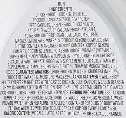 Wellness Petite Entrees Mini Filets Grain Free Natural Wet Small Breed Dog Food, Roasted Chicken & Beef, 3-Ounce Cup