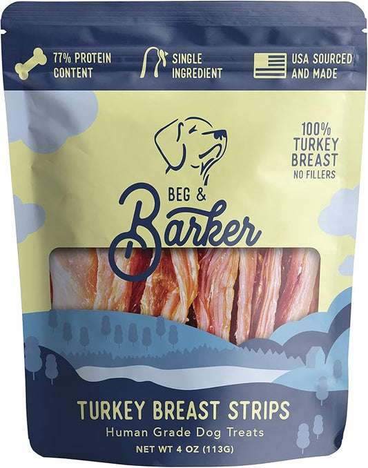 Beg & Barker Turkey Jerky for Dogs (4 Ounce, Pack of 1) - Dog Training Treats - Natural Dog Treats Made in The USA - Grain Free, Diabetic-Friendly, High Protein, Sugar-Free