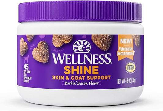 Wellness Barkin' Bacon Flavored Soft Chew Skin & Coat Supplements for Dogs, 45 count