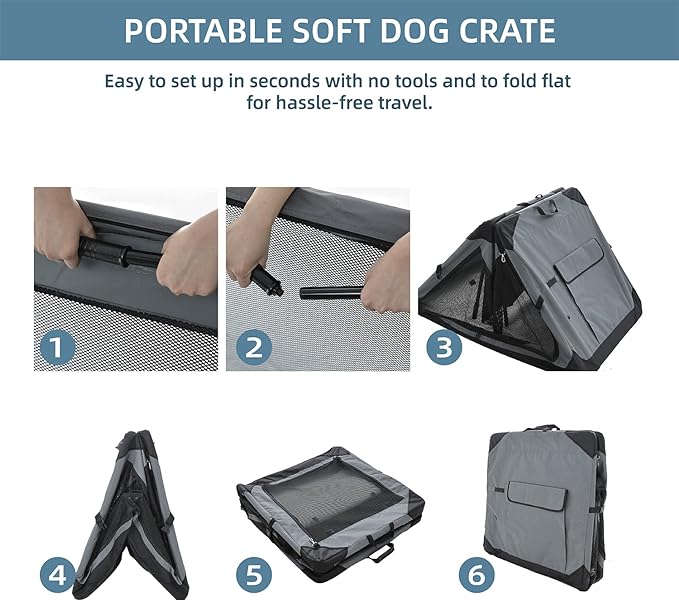 20 Inch Collapsible Dog Crate for Small Dogs, 4-Door Foldable Soft Dog Kennel with Chew Proof Mesh Windows, Indoor & Outdoor Travel Dog Crate, Soft Side Dog Crate