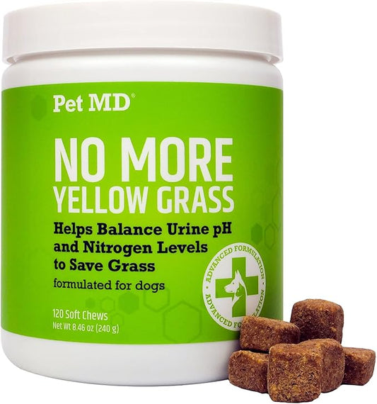 Pet MD Lawn Aid Chews - No More Yellow Spots Dog Urine Neutralizer for Lawn - pH-Balancing Helps Prevent Dog Pee from Killing Grass - Enhanced with Digestive Probiotics for Dogs & Puppies - 120 ct