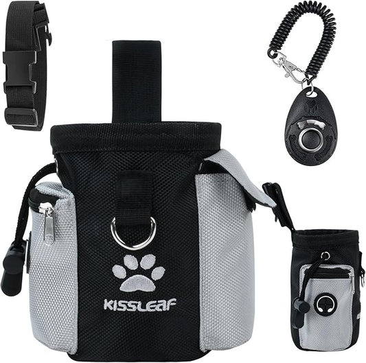 Dog Treat Pouch, Treat Pouches for Pet Training, Dog Treat Training Pouch Dog Clicker, Dog Training Treat Pouch Built-in Poop Bag Dispenser, Hands-Free Snack Dog Treat Bag