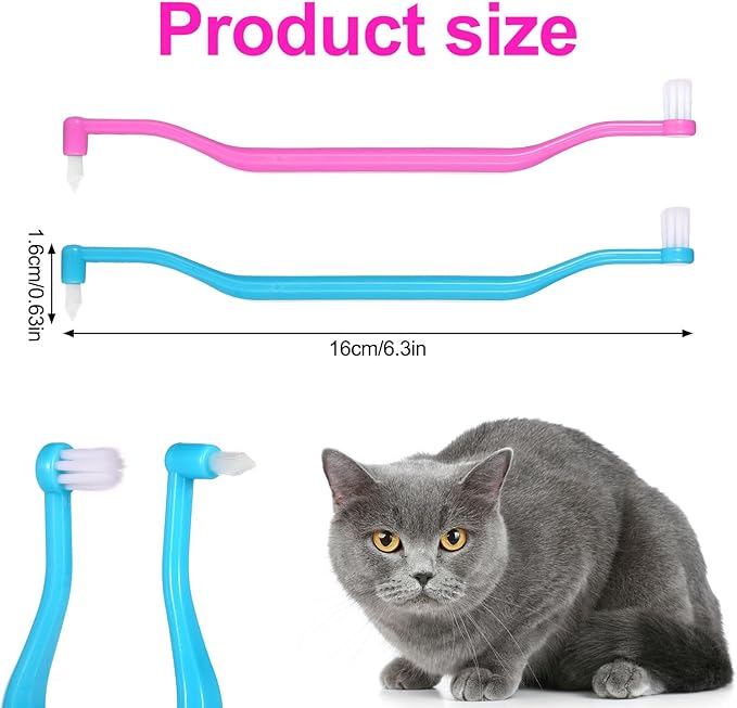 4pcs Cat Toothbrushes, 6.3x0.63in Double Sided Small Dog Pet Kitten Puppy Toothbrush Teeth Cleaning Brush Tooth Brushing with Curved Handle Micro Head Cat Dental Care Reduce Plaque Tartar Formation