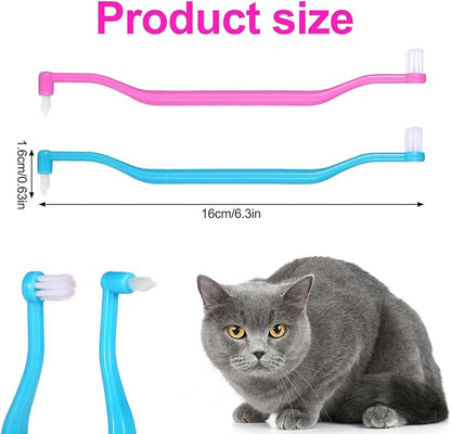 4pcs Cat Toothbrushes, 6.3x0.63in Double Sided Small Dog Pet Kitten Puppy Toothbrush Teeth Cleaning Brush Tooth Brushing with Curved Handle Micro Head Cat Dental Care Reduce Plaque Tartar Formation