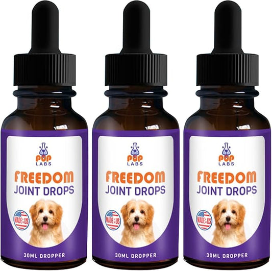 Freedom Joint Drops - Dog Joint Support Supplement Eases Stiffness and Aids Flexibility and Strength - for All Ages, Sizes, and Breeds, 3 30 ml Droppers
