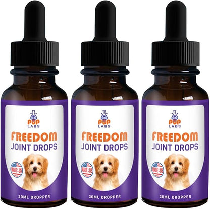Freedom Joint Drops - Dog Joint Support Supplement Eases Stiffness and Aids Flexibility and Strength - for All Ages, Sizes, and Breeds, 3 30 ml Droppers