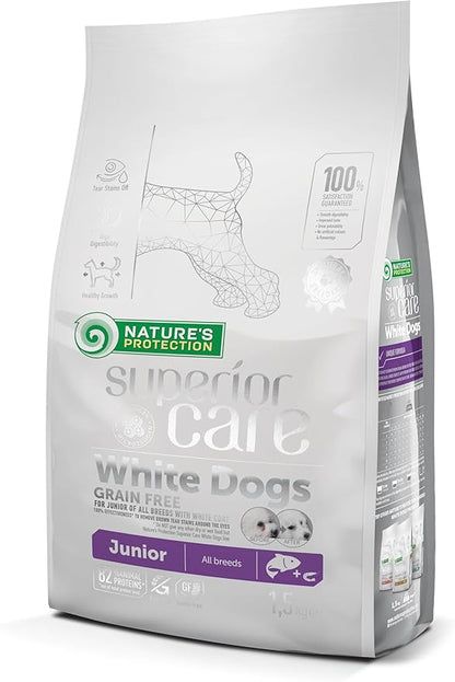 Nature's Protection Superior Care White Dogs Grain-Free Dry Dog Food for Junior Light Coated Dogs, Salmon, 3.3 lbs.