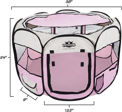 Pet Playpen - 38x24 Pop-Up Dog Kennel with Carry Bag - Portable Play Pen for Dogs, Cats, Rabbits, and Small Animals up to 25lbs by PETMAKER (Pink)