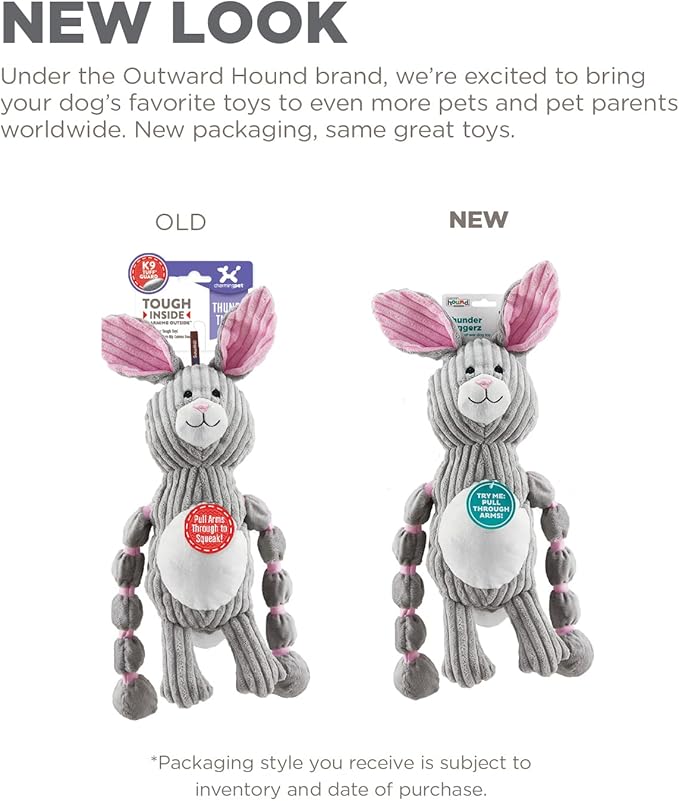 Outward Hound Thunda Tugga Bunny Plush & Squeaky Dog Tug Toy