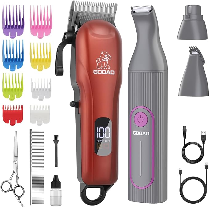 Dog Clippers for Grooming,Dog Grooming Kit for Heavy Thick Hair&Coats/Low Noise Rechargeable Cordless Pet Shaver with Paw Trimmer Nail Grinder/Dog Hair Trimmer for Small & Large Dogs Cats