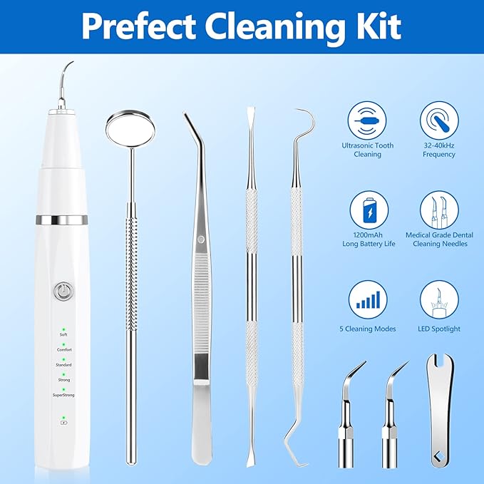 Dog Plaque Remover for Teeth，Pet Ultrasonic Tooth Cleaner，Teeth Cleaning Kit -Tartar Remover for Teeth Stains for Dogs and Cats (White)