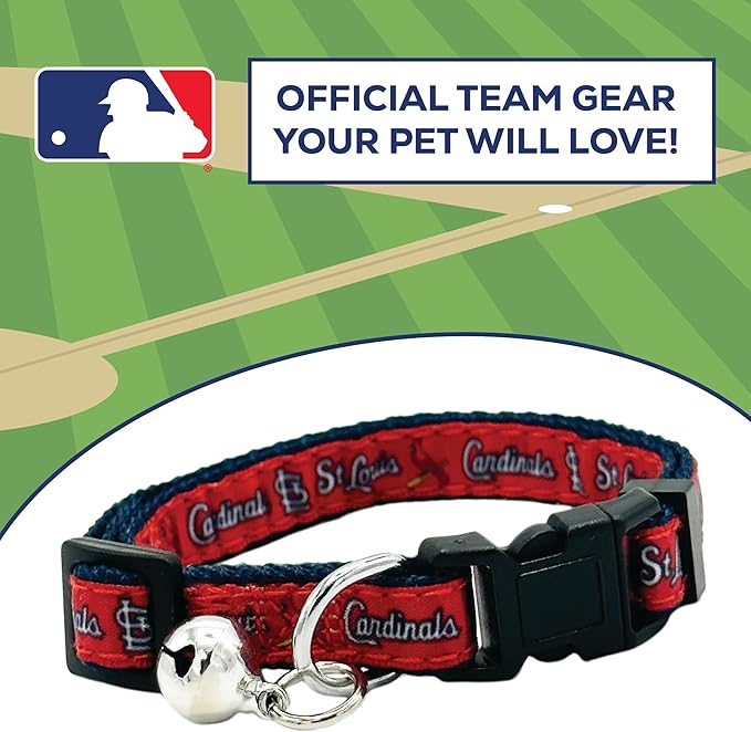 MLB CAT Collar St Louis Cardinals Satin Cat Collar Baseball Team Collar for Dogs & Cats. A Shiny & Colorful Cat Collar with Ringing Bell Pendant