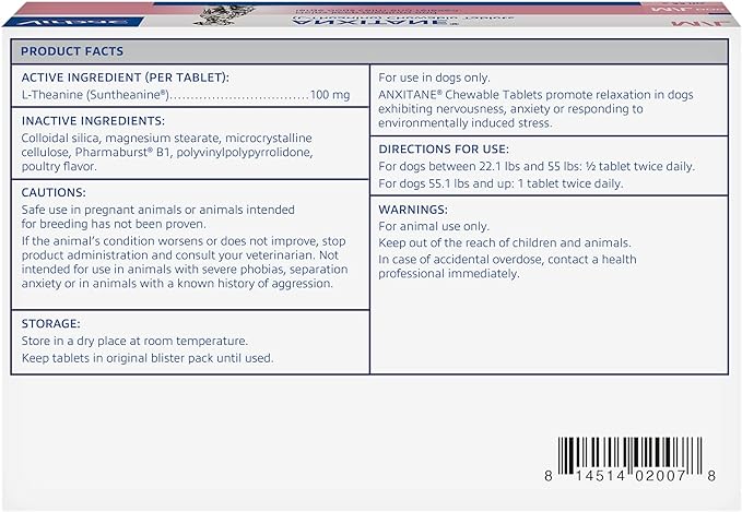 Virbac ANXITANE® Chewable Tablets, Medium/Large Dog, 100 mg, 30 Count