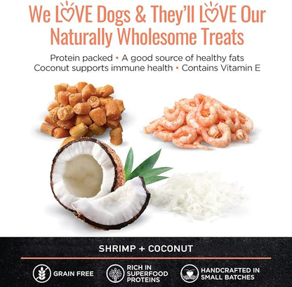 All Natural Dog Treats - Shrimp & Coconut - Training Treats for Dogs with Allergies, Sensitive Stomachs - Soft Dog Treats, Chewy, Grain Free, Human-Grade, Made in USA - 5oz, Pack of 3