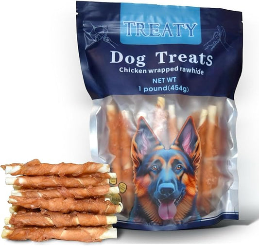 Dog Chews Twists Chicken Treats Wrapped Rawhide Natural Dog Treats 16oz for Large and Medium Breed Treaty Fun Dog Bones Treats