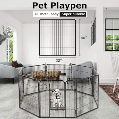 BMS Dog Playpen 8 Panels 40 Inches Dog Pen Extra Large Indoor Outdoor Back or Front Yard Cage Fencing Doggie Rabbit Cats Outside Fences with Door Fence Playpen Heavy Duty Exercise Pen Dog Crate, Black
